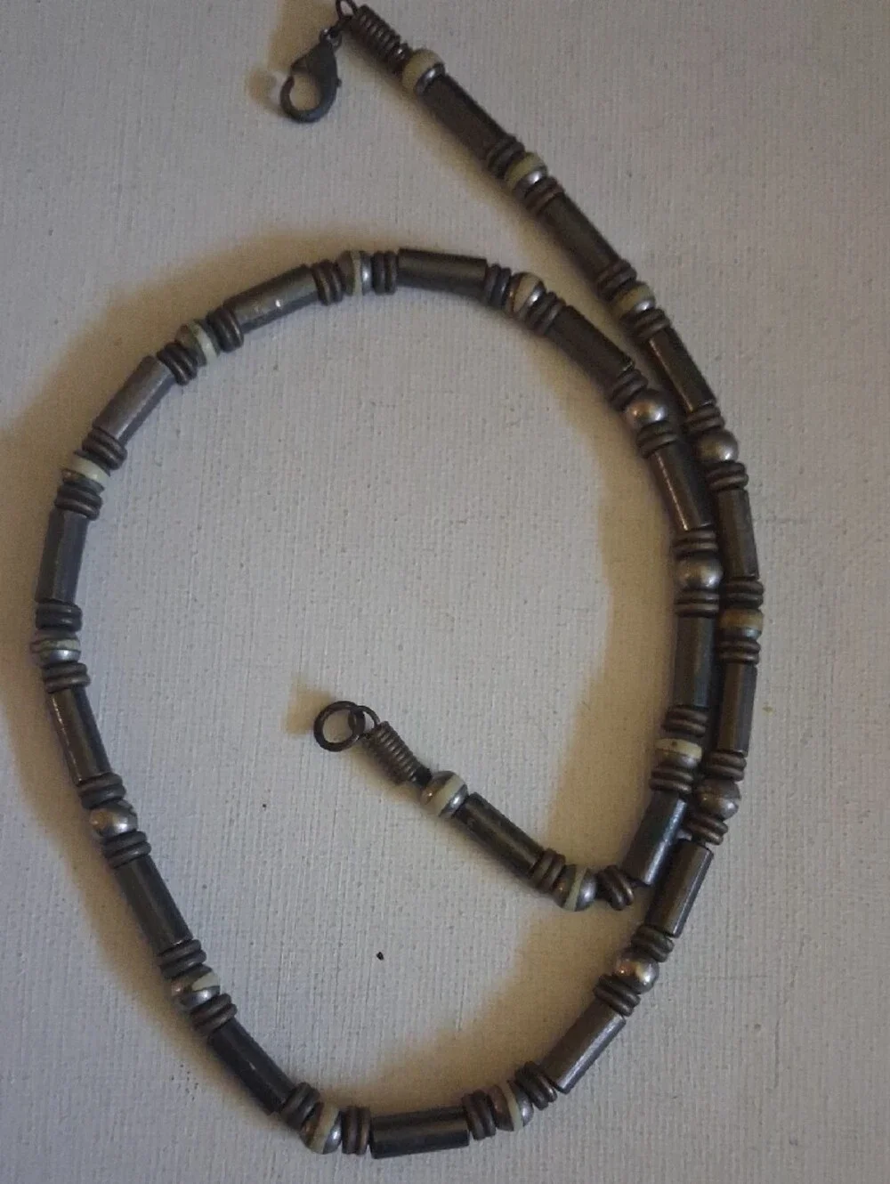 Men's Black Beaded Tube Necklace - Minimalist Style